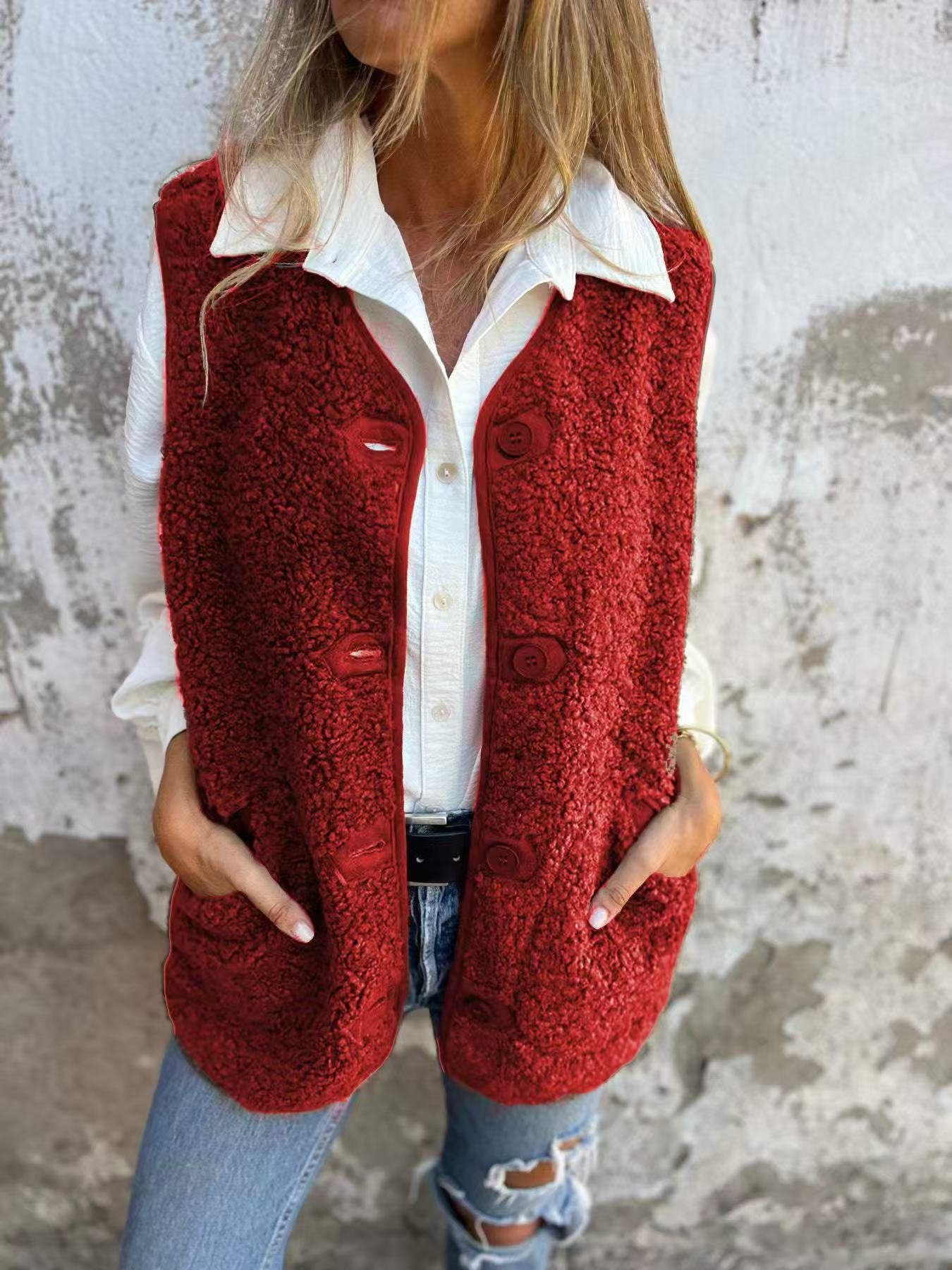 Lambswool Fleece Button Jacket Vest Coat - Image 6
