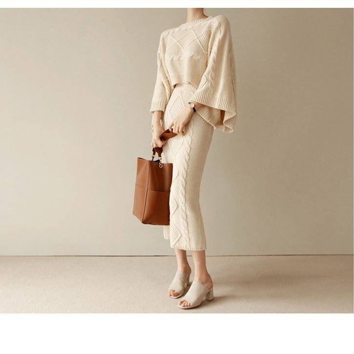 Women's Fashion Cable-knit Sweater Coat Wool Skirt - Image 10