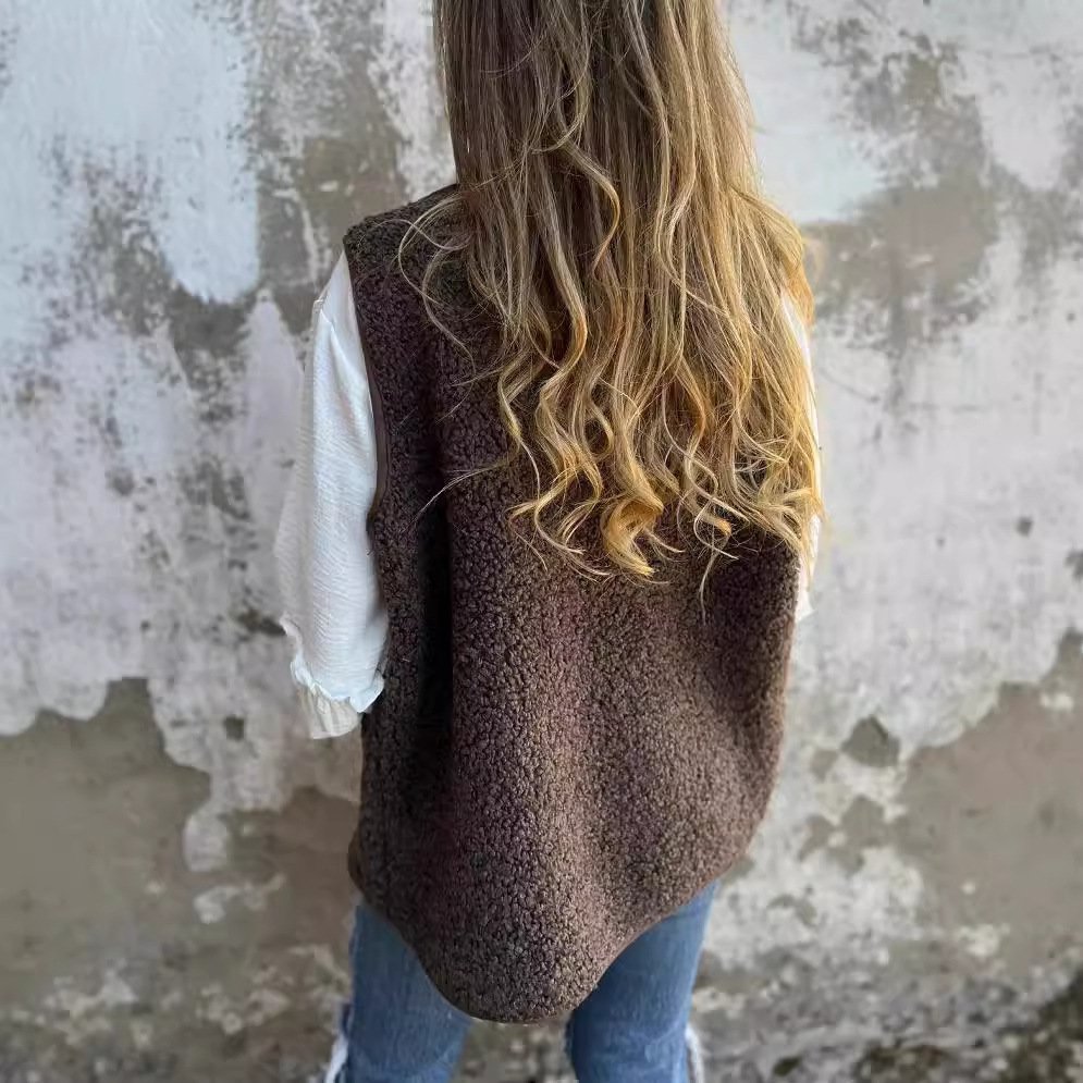 Lambswool Fleece Button Jacket Vest Coat - Image 2