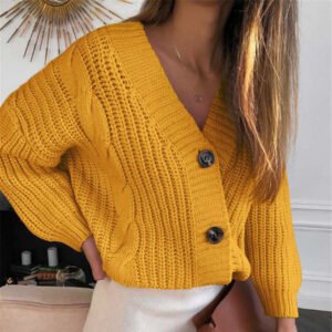 Button sweater coat women loose thick wool twist knit sweater