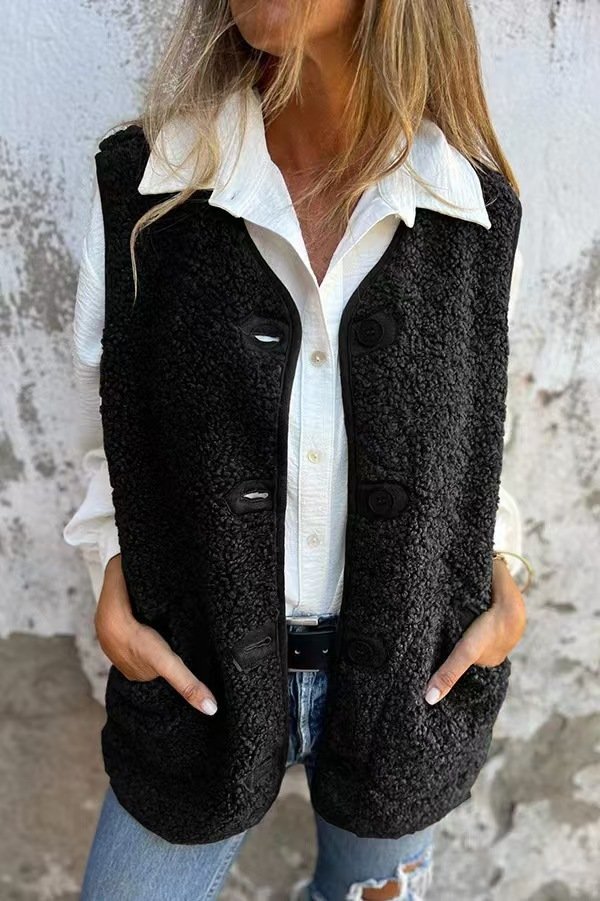 Lambswool Fleece Button Jacket Vest Coat - Image 7