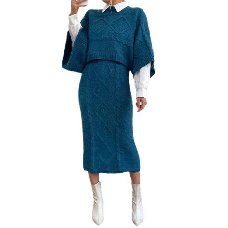 Women's Fashion Cable-knit Sweater Coat Wool Skirt - Image 6