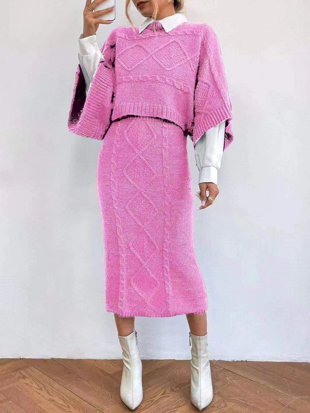 Women's Fashion Cable-knit Sweater Coat Wool Skirt - Image 8