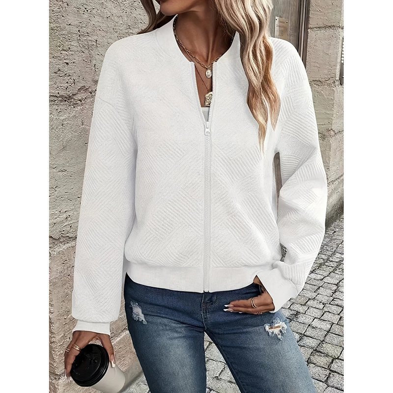 Womens Bomber Jacket Coat Casual Textured Stand Collar Zip Up Fall Fashion Jackets Outfits - Image 4