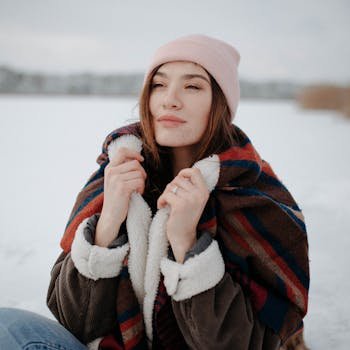 pexels-photo-8219320-8219320 Portrait of a woman wearing cozy winter clothing, enjoying a snowy winter day.